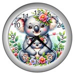 Baby Koala and mum on Wall Clock (Silver)