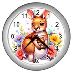 Kangaroo with Joey on Wall Clock (Silver)