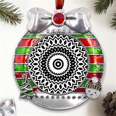 Circular Concentric Radial Symmetry Abstract Metal X mas Ribbon With Red Crystal Round Ornament by Proyonanggan