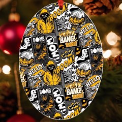 Boom Bang Art Crazy Drawing Graffiti Hello Retro Sayings Yellow Uv Print Acrylic Ornament Oval by Bedest