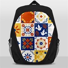 Mexican Talavera Pattern Ceramic Tiles With Flower Leaves Bird Ornaments Traditional Majolica Style Backpack Bag by Ket1n9