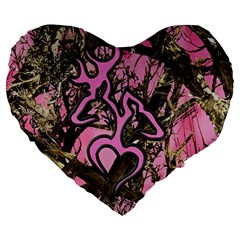 Pink Browning Deer Glitter Camo Camouflage Large 19  Premium Flano Heart Shape Cushions by Loisa77