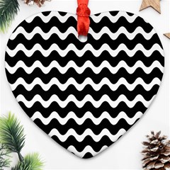 Wave-black White Heart Ornament (two Sides) by kyorashop23