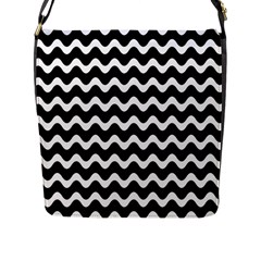 Wave-black White Flap Closure Messenger Bag (l) by kyorashop23