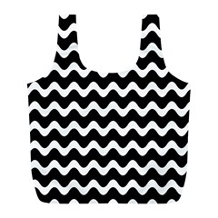 Wave-black White Full Print Recycle Bag (l) by kyorashop23