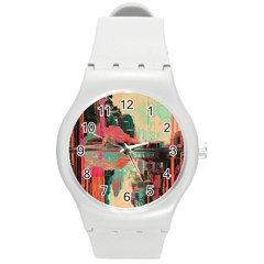 Backgrounds Multi Colored Abstract Round Plastic Sport Watch (m) by Loisa77