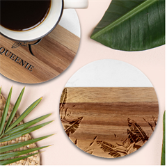 Banana Leaf Plant Pattern Marble Wood Coaster (round) by anzea