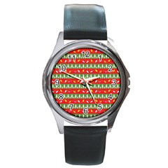 Christmas-papers-red-and-green Round Metal Watch by Bedest