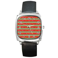 Christmas-papers-red-and-green Square Metal Watch by Bedest