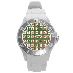 Christmas Paper Christmas Pattern Round Plastic Sport Watch (l) by Bedest