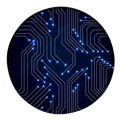 Seamless Pattern Of Glowing Circuit Board Neon Technology Round Glass Fridge Magnet (4 Pack) by Loisa77