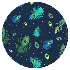 Texture Pattern Green Feather Yellow Peacock Round Trivet by Loisa77