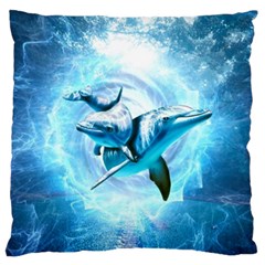 Dolphin Blue Fantasy Standard Premium Plush Fleece Cushion Case (two Sides)