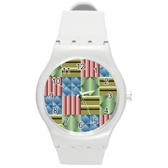 Patchwork Tile Pattern Mosaic Round Plastic Sport Watch (m) by Loisa77