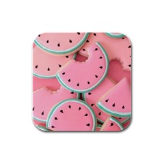 Aesthetic Cute Kawaii Watermelon Rubber Square Coaster (4 Pack) by Perong