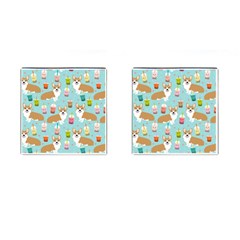 Corgi Boba Tea Bubble Tea Kawaii Food Welsh Corgis Dog Pattern Cufflinks (square) by Perong