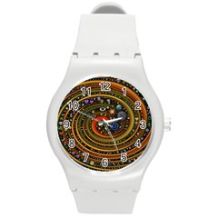 Swirl Vortex Emoji Cyclone Motion Art Round Plastic Sport Watch (m) by Paksenen