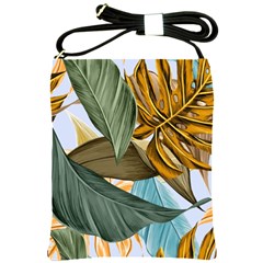 Monstera Palm Leaves Plants Shoulder Sling Bag by Paksenen