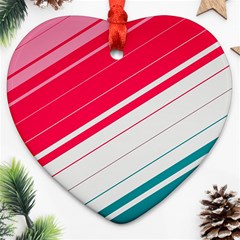 Red White Teal Stripes Heart Ornament (two Sides) by kyorashop23