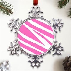 White Pink Stripes, Pattern Metal Large Snowflake Ornament by kyorashop23