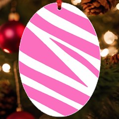 White Pink Stripes, Pattern Uv Print Acrylic Ornament Oval by kyorashop23