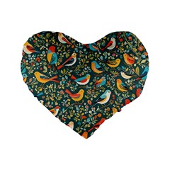 Birds Pattern Flowers Whimsical Standard 16  Premium Flano Heart Shape Cushions