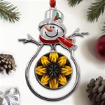 Yellow Flower Pattern Leaves Metal Snowman Ornament Front