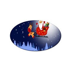 Deer Santa Claus Flying Trees Moon Night Merry Christmas Sticker (oval) by anzea