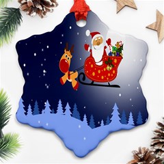 Deer Santa Claus Flying Trees Moon Night Merry Christmas Snowflake Ornament (two Sides) by anzea