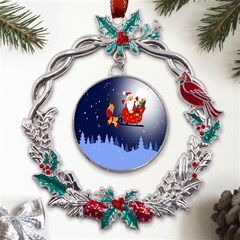 Deer Santa Claus Flying Trees Moon Night Merry Christmas Metal X mas Wreath Holly Leaf Ornament by anzea