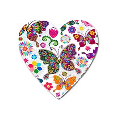 Butterflies, Abstract, Colorful, Floral, Flowers Heart Magnet by kyorashop23