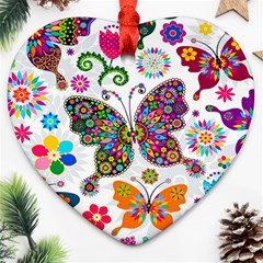 Butterflies, Abstract, Colorful, Floral, Flowers Heart Ornament (two Sides) by kyorashop23