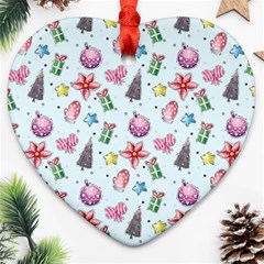 Christmas Decorations Pattern, Xmas Backgrounds Heart Ornament (two Sides) by kyorashop23