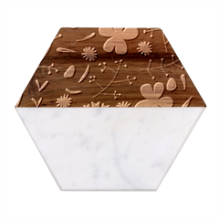 Foliage Pattern, Adorable Beautiful Marble Wood Coaster (hexagon) 