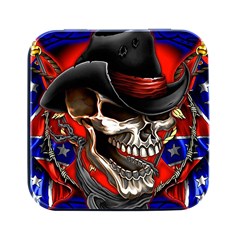 Confederate Flag Usa America United States Csa Civil War Rebel Dixie Military Poster Skull Square Metal Box (black) by Ket1n9