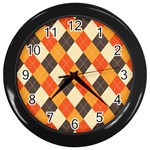 Halloween Argyle Pattern  Wall Clock (Black) Front