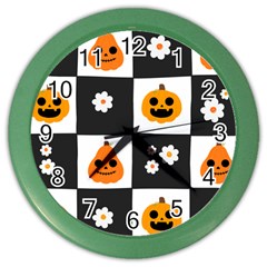 Seamless Halloween Pattern With Smiling Pumpkin 20240926 161714 0000 Color Wall Clock by Safari