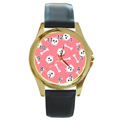 Halloween Pattern With Sculles And Bones 20240926 160927 0000 Round Gold Metal Watch by Safari