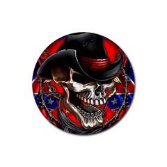 Confederate Flag Usa America United States Csa Civil War Rebel Dixie Military Poster Skull Rubber Round Coaster (4 Pack) by Ket1n9