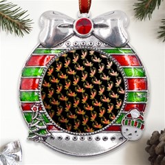 Regal Eagle Pattern Metal X mas Ribbon With Red Crystal Round Ornament by ExtraAwesomeSauce