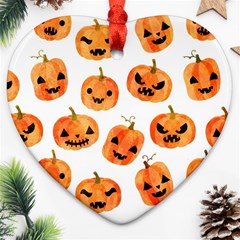 Orange Carved Pumpkins, Adoxali, Halloween Heart Ornament (two Sides) by kyorashop23