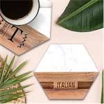 Strong Italian Energy Marble Wood Coaster (Hexagon)  Front