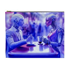 Cyborgs Couple Eating Drinks At Street Coffee (ai) Cosmetic Bag (xl)