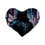 Cyberpunk Demon Samurai Standard 16  Premium Flano Heart Shape Cushions Back