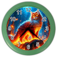 Enchanted Fire Feline Color Wall Clock by ExtraAwesomeSauce