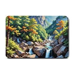 Serene Mountain Waterfall Landscape Small Doormat