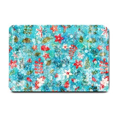 Snowy Winter Foliage, Adoxali, Christmas, Berry, Blue Small Doormat