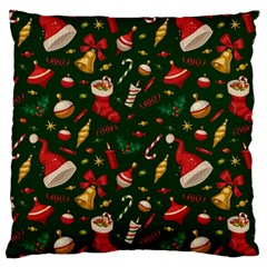 Texture, Pattern, Red, Craciun, Christmas, Hat, Santa, Green Large Premium Plush Fleece Cushion Case (one Side)