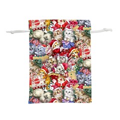 Pattern Kitten Christmas Lightweight Drawstring Pouch (m)