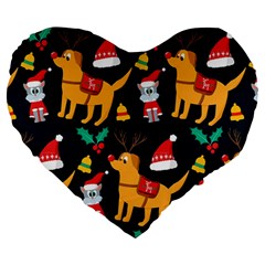 Funny Christmas Pattern Background Large 19  Premium Heart Shape Cushions